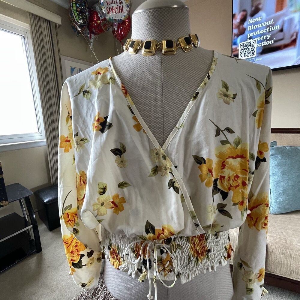 New Glory Women's Y2K Floral V-Neck Pullover Blouse Fairy Corset Waistband 3X